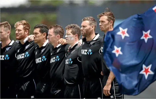  ?? PHIL WALTER/GETTY IMAGES ?? New Zealand Cricket isn’t trying to deliberate­ly copy the All Blacks’ look with the new white collar on the Black Caps’ outfit.