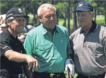  ??  ?? Decades on from their heyday the Big Three of Player, Palmer and Nicklaus are still revered. Leadbetter thinks McIlroy, Spieth and Day don’t come close to the legends.