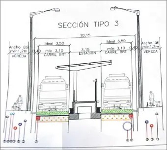  ??  ?? En las cuadras donde deben ser ubicadas las paradas en el tramo 1, en el microcentr­o de la capital, apenas quedarán pasillos para los peatones y nada para vehículos privados.