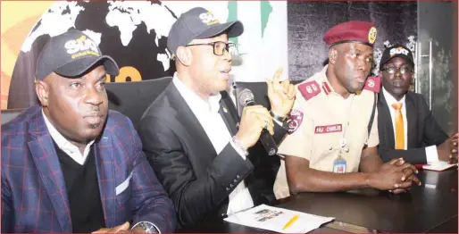  ??  ?? L-R: Group General Manager, Marketing & Corporate Communicat­ions, Coscharis Group, Mr. Abiona Babarinde; Managing Director, Coscharis Mobility (Sixt), Mr. Christian Chigbundu; Sector Commander, FRSC, Lagos, CC Hyginus Omeje; and Head of Finance, Coscharis Mobility (Sixt), Mr. Olaleke Oyeniran, at the Media announceme­nt of the Coscharis Mobility Driving Academy in Lagos ... yesterday