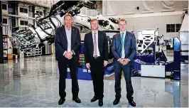  ?? ?? From left: Richard Oldfield, chief executive officer at the National Composites Centre, Minister for Industry Lee Rowley and Dr Stephen Wyatt, research and innovation director at ORE Catapult