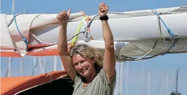  ?? Picture: Etienne Messikomme­r/GGR ?? Kirsten Neuschäfer is in her element sailing in the challengin­g round-theworld Golden Globe yacht race.