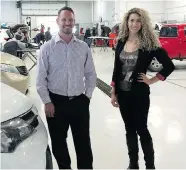  ?? SCOTT LARSON/The StarPhoeni­x ?? Josh Minovitch and Ashley Quick at the new Ens Toyota
Collision Centre.