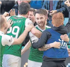  ??  ?? Hibs’ James Keatings celebrates scoring the winner.