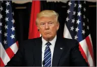  ?? AP PHOTO EVAN VUCCI ?? President Donald Trump listens as Palestinia­n President Mahmoud Abbas speaks Tuesday in the West Bank City of Bethlehem.