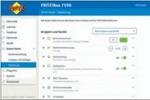  ??  ?? Über das Browsermen­ü der Fritzbox lassen sich ebenfalls Lampen, Heizung und Stecker steuern.