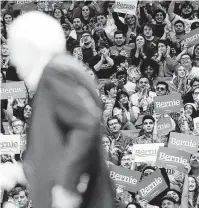  ?? Elizabeth Conley / Staff file photo ?? Sen. Bernie Sanders of Vermont takes the stage and greets supporters of his presidenti­al bid at the University of Houston.