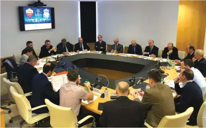  ??  ?? Italian and British authoritie­s attend a security briefing ahead of next Wednesday’s Champions League match between Roma and Liverpool, at the Interior Ministry, in Rome