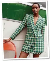  ?? ?? Green checked bouclé double breasted blazer, £80; Green checked bouclé mini skirt, £36, River Island