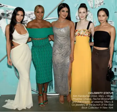  ??  ?? CELEBRITY STATUS Kim Kardashian West, Mary J Blige, Priyanka Chopra, Rachel Brosnahan and Zoë Kravitz, all wearing Tiffany &amp; Co jewellery at the launch of the Blue Book Collection in New York