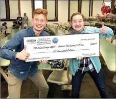  ?? Photo submitted ?? Moritz “Mo” Hayler and Caroline Dinger, both juniors at Siloam Springs High School, won first place in the Industrial Engineerin­g Challenge 2017 on April 8. The students used the RollarCoas­ter Tycoon app to build a theme park, including elements such...