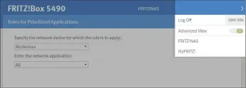  ??  ?? Bij een Fritzbox krijg je de complete QoS-instelling­en pas te zien als je de 'Advanced View' activeert. Die optie staat rechtsbove­n in het menu.