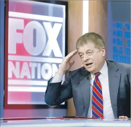  ?? Richard Drew Associated Press ?? FOX NEWS senior judicial analyst Andrew Napolitano hosts inaugural broadcast of “Liberty File” on Fox Nation streaming service.