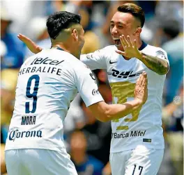  ??  ?? ALEGRÍA. Martín Rodríguez celebra un gol conseguido con Pumas en este torneo.