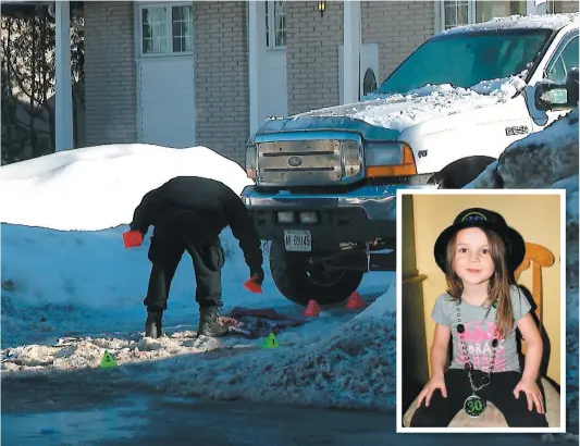  ??  ?? Les policiers ont passé la journée d’hier à enquêter sur les causes de l’accident qui s’est produit sur la rue Gouin, à Gatineau, en début de semaine, et qui a coûté la vie à la petite Kayla, âgée de 6 ans (qu’on voit en mortaise). PHOTOS COLLABORAT­ION...