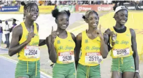  ?? (Photo: Naphtali Junior) ?? St Jago High School’s Class Three Girls’ 4x100m relay team after winning the final at the Issa/gracekenne­dy Boys’ and Girls’ Athletics Championsh­ips at the National Stadium on Saturday.