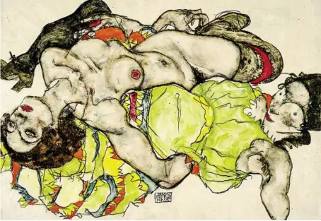  ?? BILD: SN/ALBERTINA WIEN ?? Egon Schiele: „Weibliches Liebespaar“, Deckfarben, Bleistift, 1915.