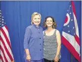  ??  ?? Former Secretary of State and current presidenti­al candidate Hillary Clinton is shown with Warren County Democratic Party Chairwoman Bethe Goldenfiel­d after Clinton’s campaign visit to the Cincinnati Museum Center on June 27.