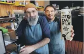  ?? MARK TAYLOR ?? Kopi Café owner and manager David Tourelle says oat milk dominates with customers. He is pictured with Sumin Gurung.
