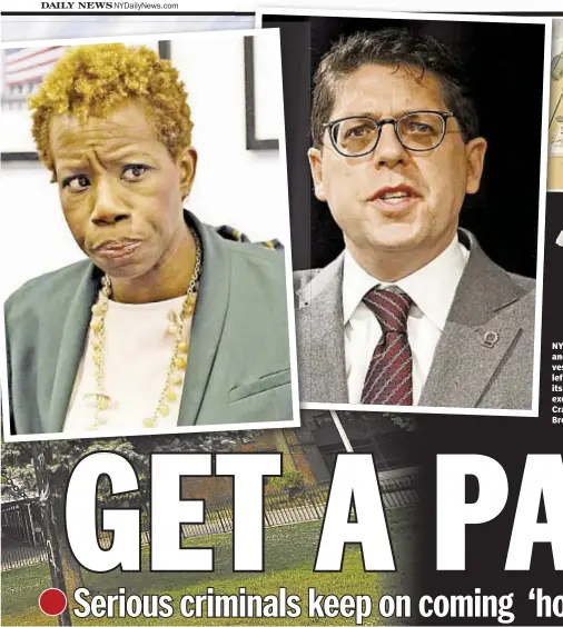  ??  ?? NYCHA Chairwoman Shola Olatoye (far left) and her agency are under fire from city Investigat­ion Commission­er Mark Peters (near left) after the authority failed “to follow its own rules for enforcing its permanent exclusion policies” for criminal...
