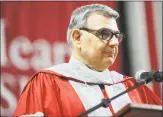  ?? Brian A. Pounds / Hearst Connecticu­t Media ?? President John J. Petillo speaks at Sacred Heart University’s 2017 commenceme­nt ceremony at the Webster Bank Arena in Bridgeport.