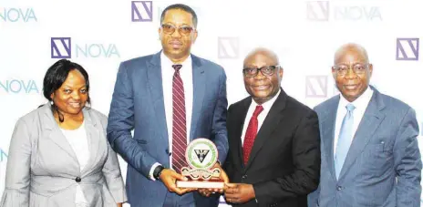  ??  ?? L-R: Assistant Director, The Chartered Institute of Bankers of Nigeria (CIBN), Mrs. Rita Adeyanju; Managing Director/CEO, Nova Merchant Bank, Mr. Anya Duroha; President/Chairman of Council, CIBN, Dr. Uche Olowu; and Executive Director, Nova Merchant Bank Ltd, Mr. Ayodeji Adigun, at the