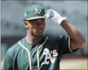  ?? JEFF CHIU — THE ASSOCIATED PRESS FILE ?? Oakland Athletics draft pick Kyler Murray looks on before a baseball game between the Athletics and the Los Angeles Angels,