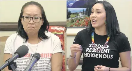  ?? — PHOTOS: THE CANADIAN PRESS ?? Debbie Baptiste, Colten Boushie’s mother, left, and Jade Tootoosis, Boushie’s cousin, right, spoke to reporters Monday after meeting with two federal ministers about the case.