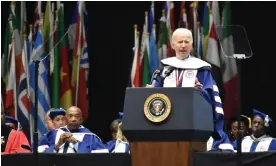  ?? Photograph: Kyle Mazza/SOPA Images/Shuttersto­ck ?? Joe Biden delivers the 2023 Howard University commenceme­nt address on 13 May in Washington DC.