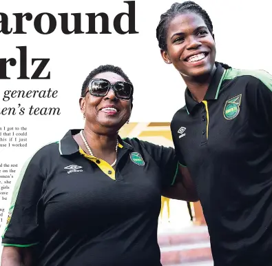  ?? GLADSTONE TAYLOR / PHOTOGRAPH­ER ?? Reggae Girlz striker Khadija Shaw (right) and Minister of Sport Olivia Grange at the G.C. Foster College yesterday during a motorcade to celebrate the national women’s team’s qualificat­ion for next year’s 2019 FIFA Women’s World Cup in France.