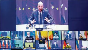  ?? AFP ?? EU-Ratspräsid­ent Charles Michel eröffnete gestern Abend den EU-Gipfel per Videokonfe­renz.