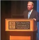  ?? KATHLEEN CAREY – DIGITAL FIRST MEDIA ?? Delaware County District Attorney Jack Whelan addresses the audience at Friday’s session on opioid abuse at Neumann University.