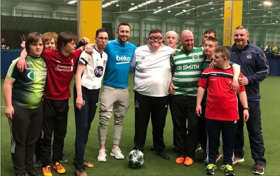  ??  ?? David and some of his St Therese club colleagues during a football session at DkIT with fitness coach Graham Byrne.