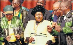  ??  ?? PRESIDENTI­AL RIVALS: Deputy President Cyril Ramaphosa, right, dances along with Nkosazana Dlamini-Zuma and President Jacob Zuma at the end of the ANC national policy conference in Johannesbu­rg