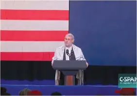  ?? (Screenshot/C-SPAN) ?? LOREN JACOBS of messianic synagogue Shema Yisrael says a prayer before Vice President Mike Pence speaks at a Michigan campaign event earlier this week.