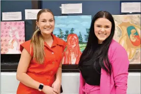  ?? TIMES photograph by Annette Beard ?? AP art student Riley Robbins, left, and teacher Noelle Webb showcase some of Robbins’ work at an art show at Pea Ridge High School recently. For more photograph­s, go to the Pea Ridge TIMES online gallery at https://tnebc.nwaonline. com/photos/.