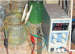  ?? ?? The laboratory variable voltage machine and electrolyt­e.