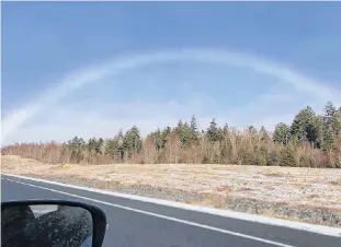  ??  ?? What a lovely sight to see. Karen Lannan was lucky to spot a winter rainbow in the Cobequid Pass area of Nova Scotia last month. But was she lucky enough to find the pot of gold?