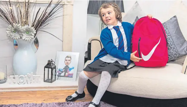  ?? Picture: Steven Brown. ?? Plucky Ava all set for her first day in primary one after becoming seriously ill with bone marrow failure and receiving a life-saving transplant.