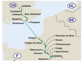  ?? I paesi toccati dalla Avenue Verte (in Francia), e Greenway (in Gran Bretagna): è il filo verde fatto di piste ciclabili, sentieri e strade secondarie tra Londra a Parigi, inaugurato in occasione delle Olimpiadi del 2012 ??