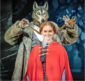  ?? Marc Brenner ?? Lauren Conroy as Little Red Riding Hood and Nathanael Campbell as the Wolf in Into The Woods