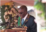  ?? Picture: AP ?? MISINFORME­D: Zimbabwean President Robert Mugabe delivers his speech during the country’s 37th Independen­ce celebratio­ns in Harare on Tuesday.