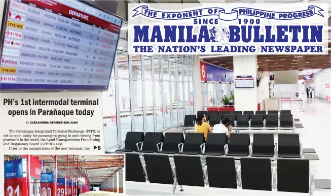  ??  ?? NEW BUS TERMINAL – This is the passenger lounge and departure area of the 15.6-billion Parañaque Integrated Terminal Exchange (PITX) on Macapagal Blvd. in Parañaque City that is scheduled to be inaugurate­d today, Monday, by President Duterte. Under the government’s plan to decongest EDSA, all provincial buses and other public transport passing through the Cavite Expressway and Coastal Road will not be allowed into the metropolis and must start and end their trips at the new terminal. (Ali Vicoy)