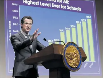  ?? Rich Pedroncell­i Associated Press ?? GOV. GAVIN NEWSOM presents his first budget plan during a news conference in Sacramento. “We have a budget that we are submitting that is structural­ly balanced over the next four years,” Newsom said.