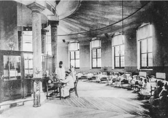  ?? FOTO RR ?? De ziekenzaal van het Stuivenber­ggasthuis, dat er kwam toen de Blauwe Dood heerste: cholera.