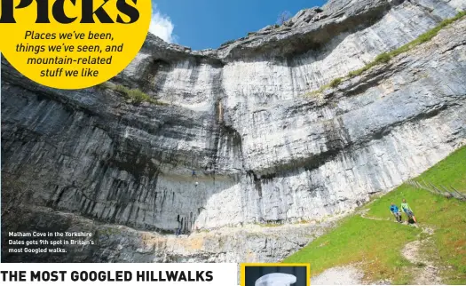  ??  ?? Malham Cove in the Yorkshire Dales gets 9th spot in Britain’s most Googled walks.