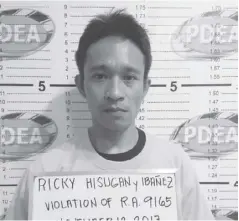  ?? IAN PAUL CORDERO ?? Drug pushing suspect Ricky Hisugan poses for a mug shot.