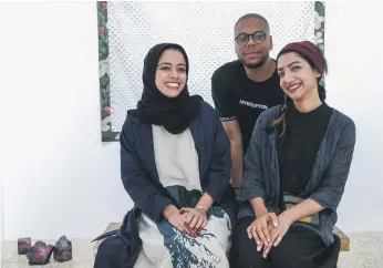  ??  ?? Three of the founding artists: Afra Al Dhaheri, left, Hashel Al Lamki and Maitha Abdulla