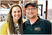  ??  ?? Jim Dabbelt with Justine Raterman, a Versailles and University of Dayton graduate, who will be included in his book about the top 150 players in Ohio girls basketball history. Dabbelt’s goal is to make the new generation aware of those names and many more.