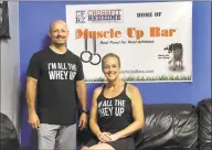  ?? Carol Kaliff / Hearst Connecticu­t Media ?? Tony Leonardi, left, of Newtown, and Lori Aleks, of Weston, are the founders of MuscleUp Bars.